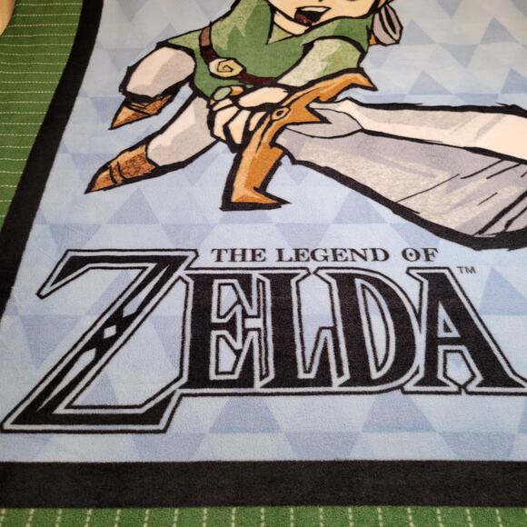 Legend of Zelda Link Fleece Throw Blanket 64x49" Cartoon Panel Green Fabric RARE - Picture 5 of 12